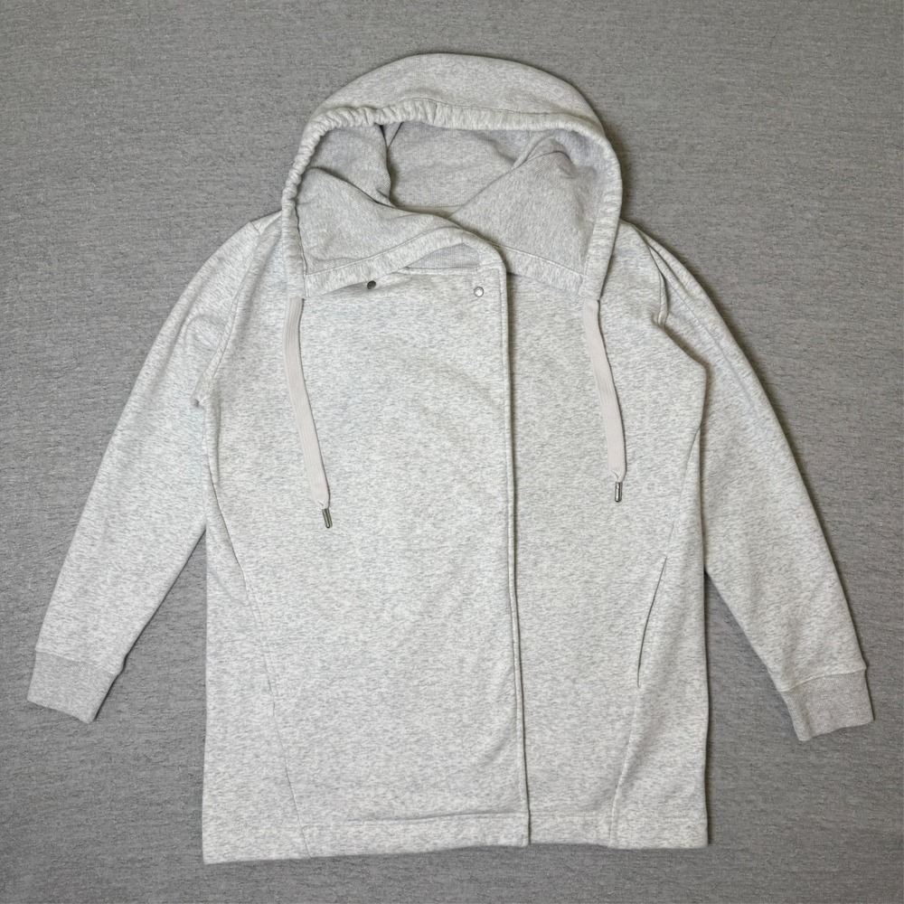 Zella Women's Hoodie Jacket Medium Light Gray Sherpa Lined Snap Neck Sweatshirt
